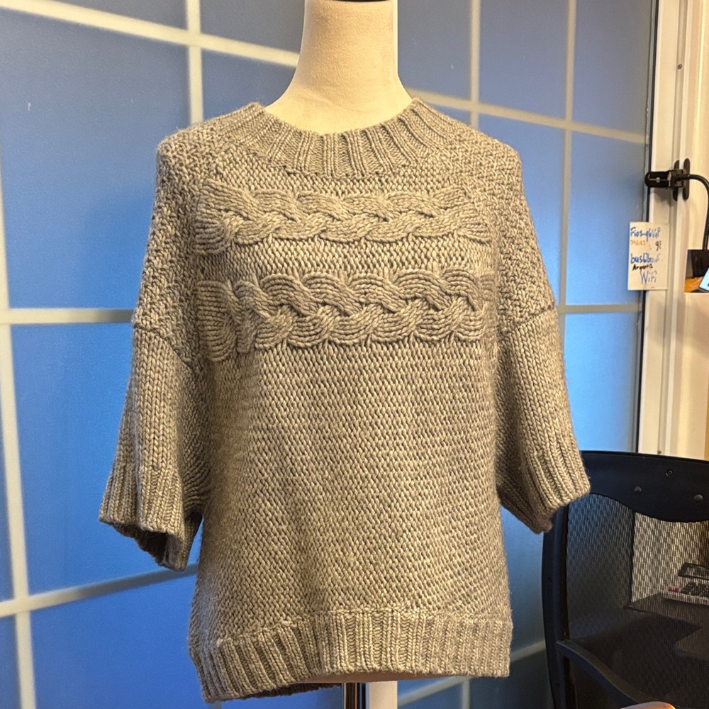 LOFT Heather Gray Cable Knit Sweater alpaca wool - Size M